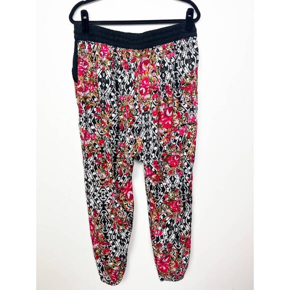 Ultra Flirt Plus Drawstring Black Geometric and Pink Floral Print Joggers Sz 2X - Picture 5 of 5